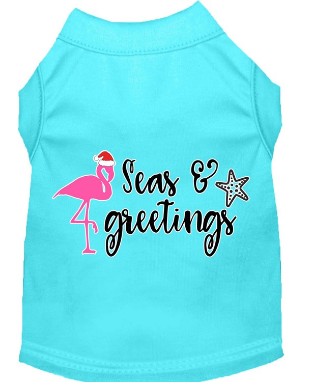 Seas and Greetings Screen Print Dog Shirt Aqua XS